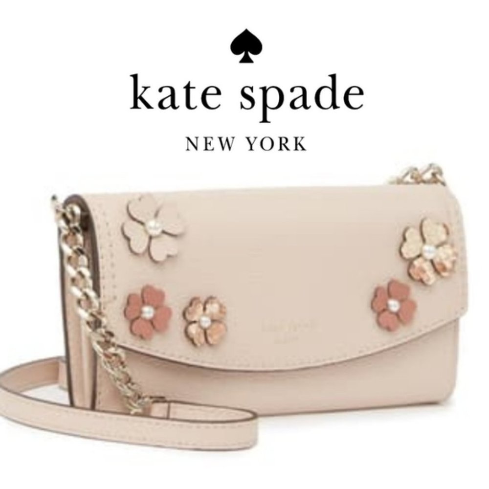 KATE SPADE Beige Eva Pearl Flower Cutout Crossbody